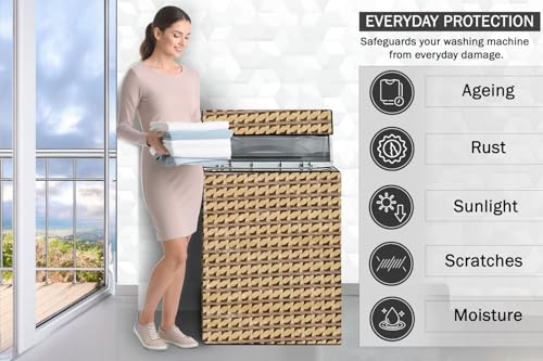 Image of Stylista PVC Washing Machine Cover Compatible for Godrej 6.5 Kg Fully-Automatic Top Loading WTEON ADR 65 5.0 FDTH ROGR, Symmetric Pattern Beige