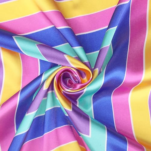 Women Colorful Striped Satin Scarf, 23.6x23.6 Square Silk Like Neck Scarves Neckerchief4