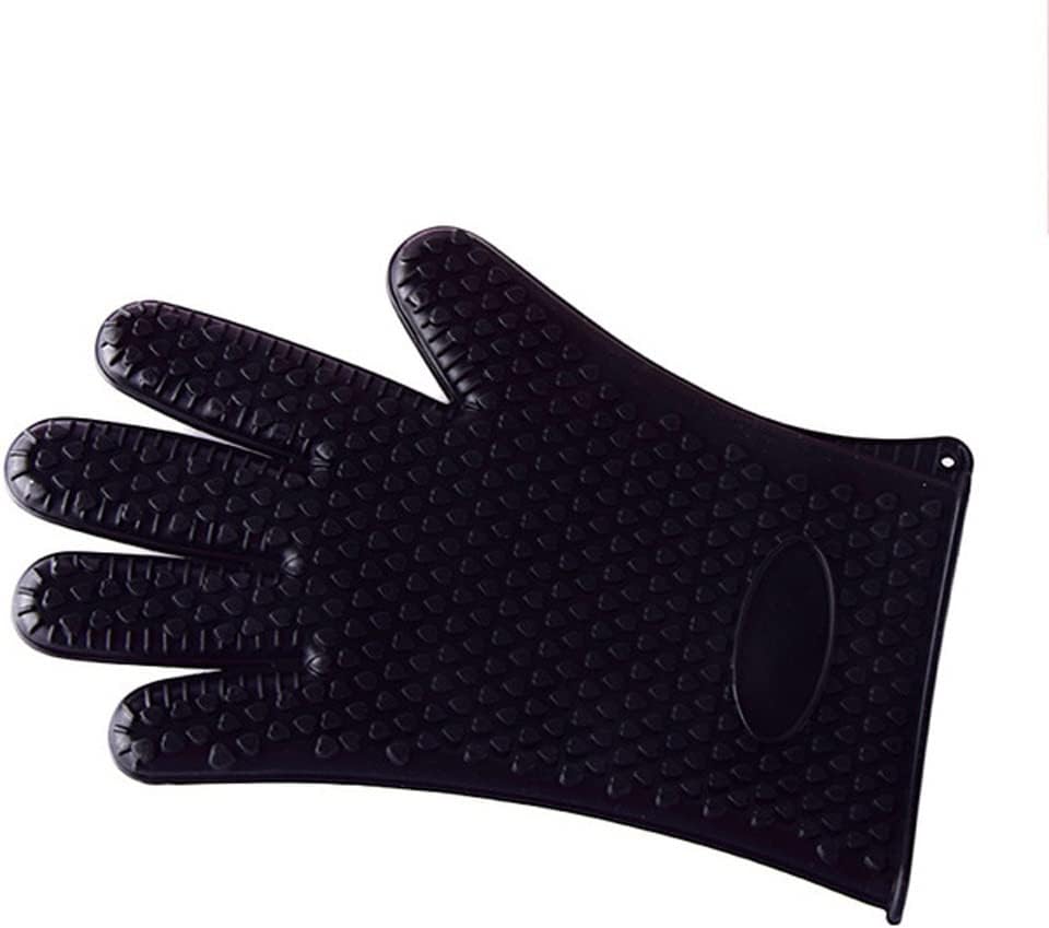 Insulation Gloves Anti-Slip Microwave Oven Baking Fivefinger Gloves BBQ Baking Kitchen Gloves(White-Dinosaur Doodle4)