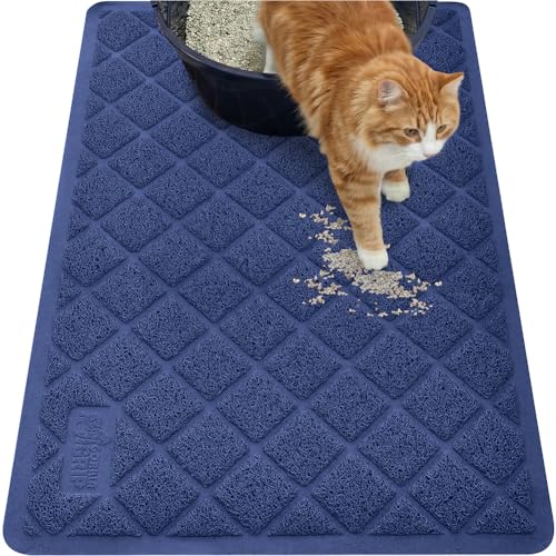 Image of Gorilla Grip Durable Cat Litter Mat (35x23), XL Jumbo, No Phthalate, Water Resistant, Traps Litter from Box and Cats, Scatter Control, Soft on Kitty Paws, Easy Clean Mats (Navy)