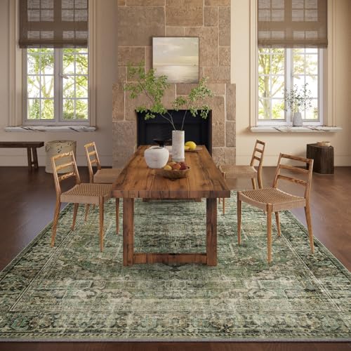 Image of 8x10 Area Rugs for Living Room: Washable Bedroom Rug Boho Vintage Rugs Stain Resistant Non Slip Low Pile Soft Lightweight Carpet for Kitchen Dining Room Farmhouse Nursery Kids Room