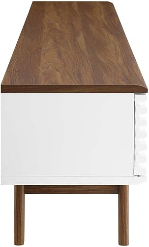 Miniatura 6 de Modway Render Mid-Century - Mueble de TV moderno de perfil bajo de 70 pulgadas para consola multimedia en color blanco nogal, 70 pulgadas Blanco de