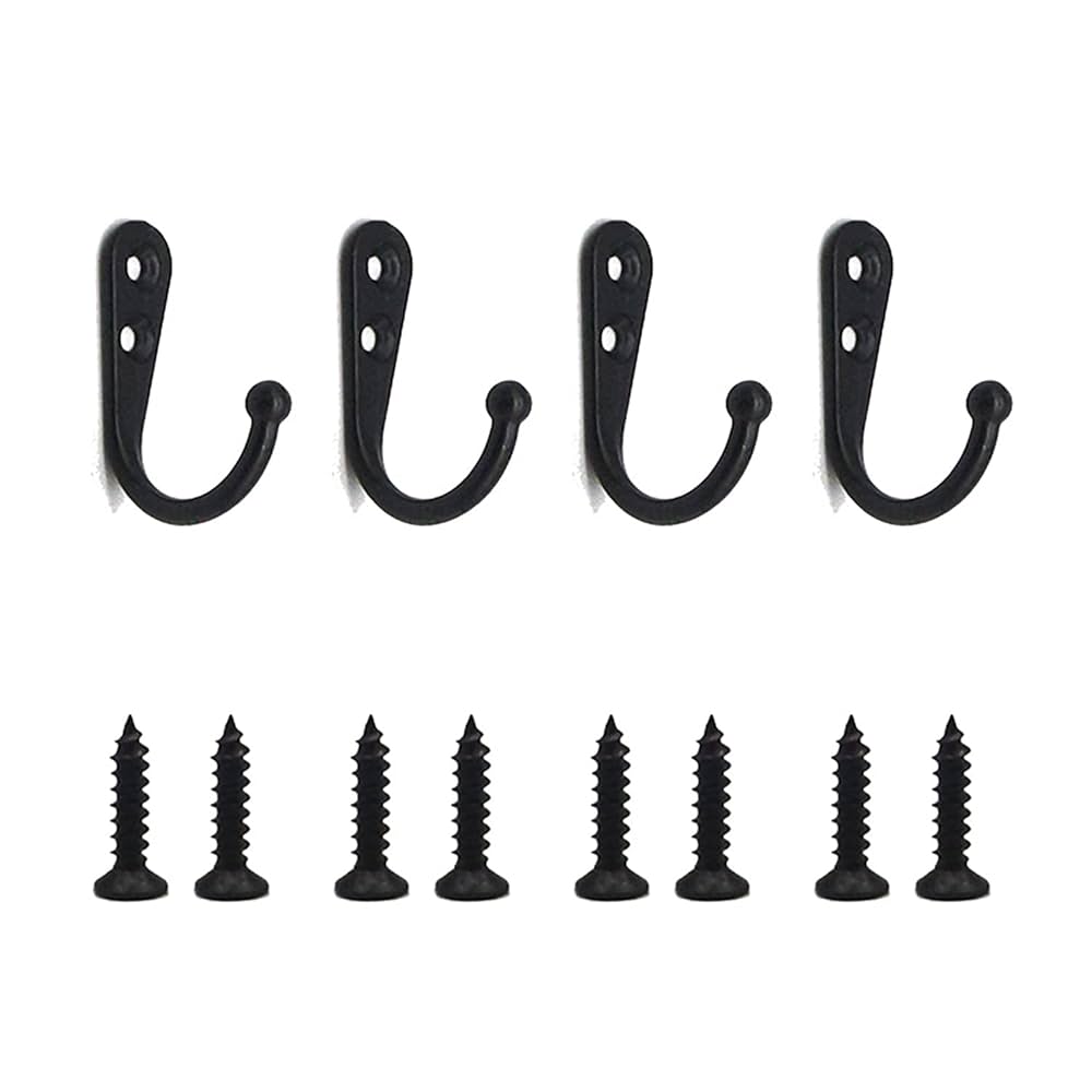 Crochets Muraux Simples Noir - Lot De 4 - Alliage Zinc - Style Rétro - Pour Salle De Bain, Chambre