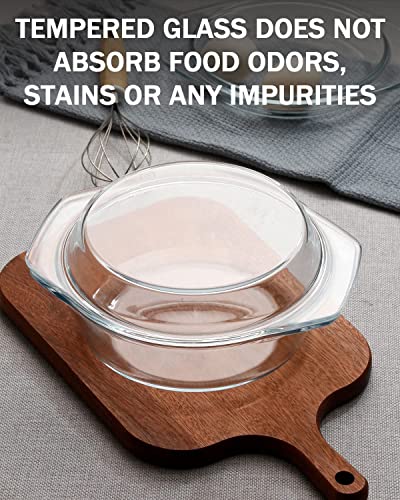 Round Glass Casserole With Glass Lid Covered Glass Bakeware Ovenware Easy Grab Glass Microwave Bowls With Glass Lid (1L) #TOP2