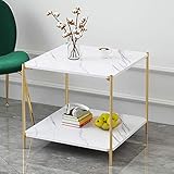 IOTXY Home Square Coffee Table - 15.7" Small 2-Tier End Table with Open Storage Shelf, White Wooden