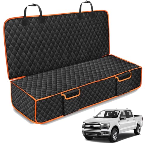 XHRING Dog Car Seat Cover for Ford F150 F-150 F250 F350 Superduty Truck Back Seat Accessories 2000-2025, Lariat/King Ranch/Platinum/Raptor/Lightning Scratchproof Pet Bench Backseat Covers Orange