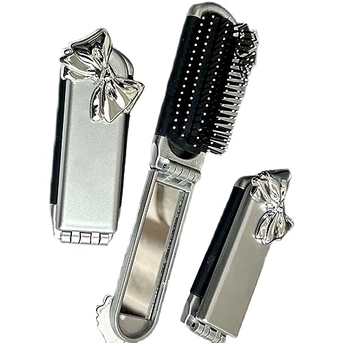鏡付き 折りたたみヘアブラシ コンパクト 静電防止 櫛 くし 旅行/外出/通勤/通学/入院用 子供も使える 折りたたみヘアブラシ コーム