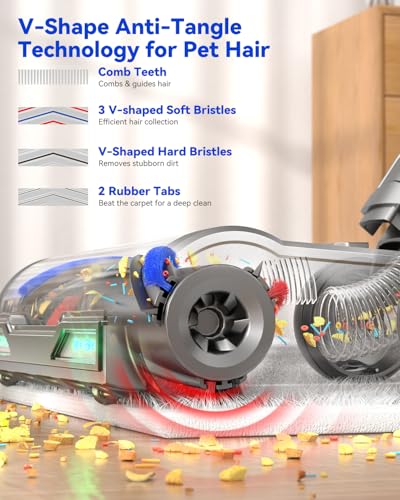 Image of H9 Cordless Vacuum Cleaner, 700W 58kPa 90 Mins Runtime Stick Vacuum, Self-Standing Wireless Vac with 6 Green LEDs, Anti-Tangle Brush for Home, Pet Hair, Carpets & Hard Floor