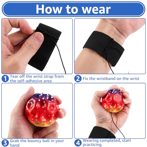 CYEER 12er Set Handgelenk-JoJo Bälle mit Schnur – 6,3cm Bunte Springbälle mit verstellbarem Armband – Ideale Mitgebsel für Kindergeburtstag, Koordinationstraining & Stressabbau – Regenbogen-Design