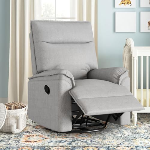 Image of cinkehome Swivel Rocker Recliner, Manual Swivel Glider Recliner for Nursery, Small Rocker Recliner for Small Spaces, Rocking Recliner Chair for Living Room, Bedroom