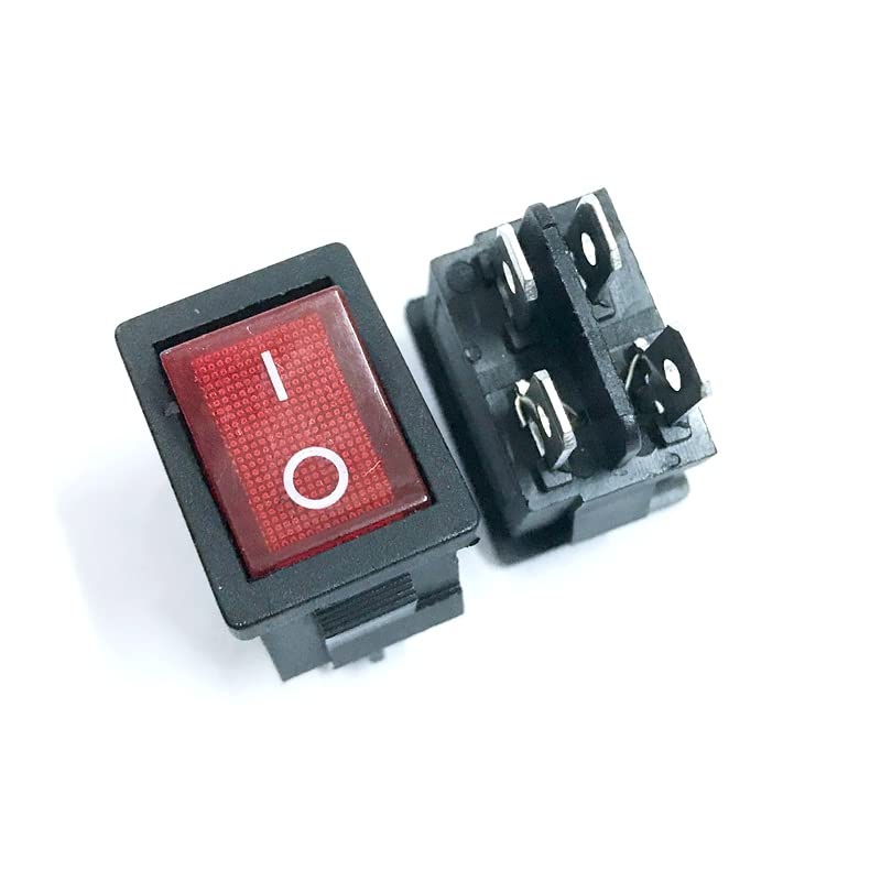 Generic Sunnyskar 20PCS Rocker Switch KCD1-104 4 Pin 6A 250V 10A125V 21x15 Red Button with Light On - Off Rocker Red Light Power Switches
