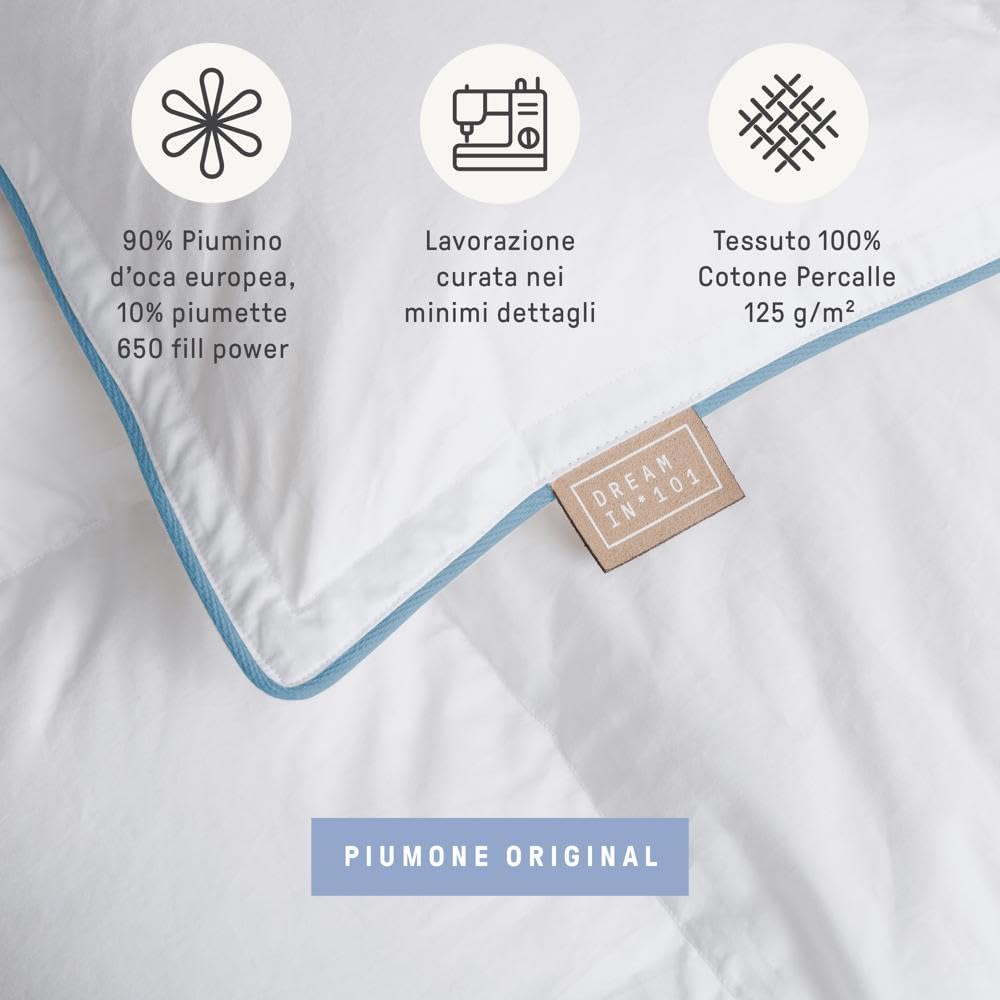 DREAMIN*101 - Piumone Matrimoniale Invernale Caldo Leggero in 90% Piumino d'Oca con Federa Esterna in Cotone, Trapunta Matrimoniale Invernali Anallergica e Traspirante, Piumino Matrimoniale 260x240 cm