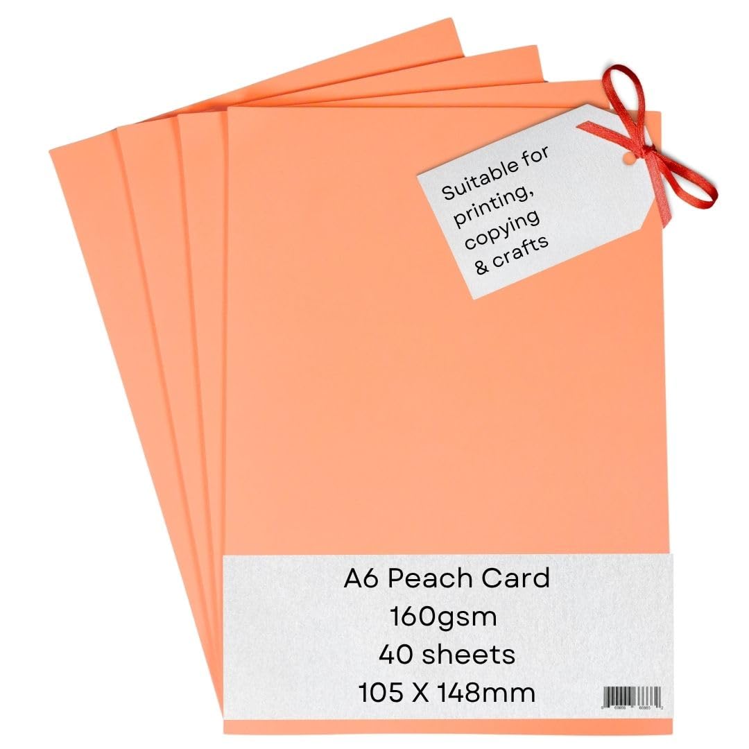 A6 Peach Card Paper Printer - 160gsm 40 Sheets - Coloured - Suitable for Craft, Printing, Copying, Photocopiers