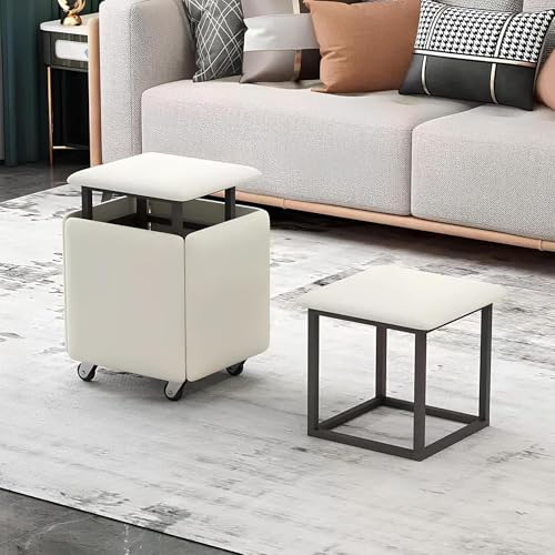 Sgabello ottomano 5 in 1 impilabile in pelle, versatile, poggiapiedi