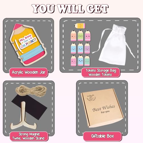 Image of Personalized Pencil Magnetic Reward Jar, Class Reward Jar for Teacher | Custom Wooden Positive Behavior System with Pencil Tokens, Reward Chart for Kids Behavior, Back to School Gift