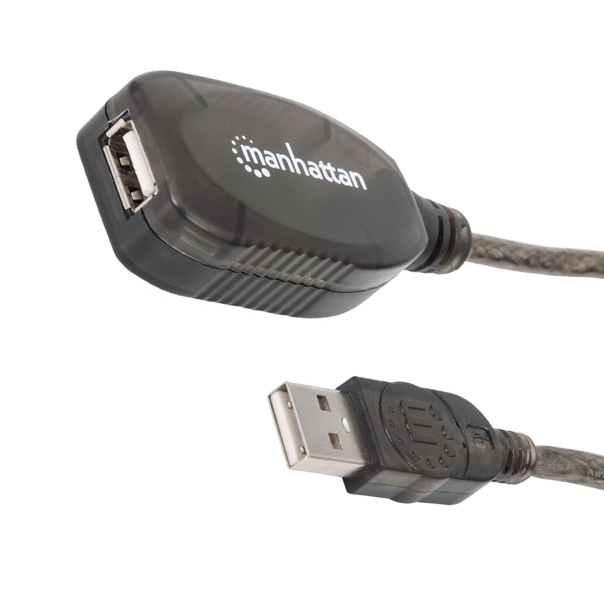 Manhattan Kabel przedłużający USB-A do USB-A 20 m, męski na żeński, aktywny, 480 Mb/s (USB 2.0), z łańcuchem, wbudowany wzmacniacz, Hi-Speed USB, czarny, 3-letnia, zapakowany