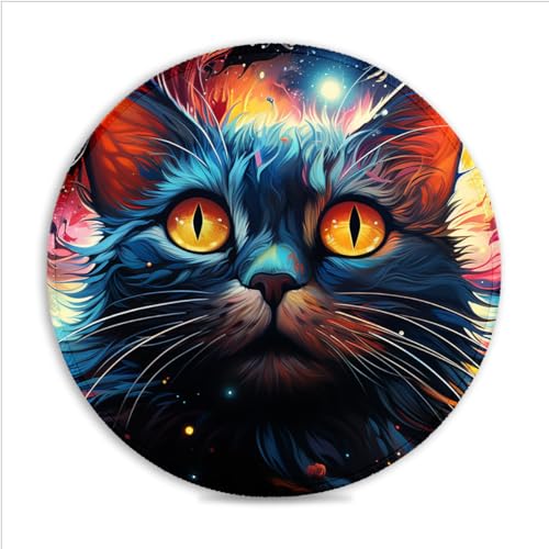 LJSPTU Tappetino per mouse rotondo con animali e gatti, 25 x 25 cm, in tessuto micro-intrecciato, impermeabile, superficie liscia a 360°, per eSport, compatto per viaggi e giochi