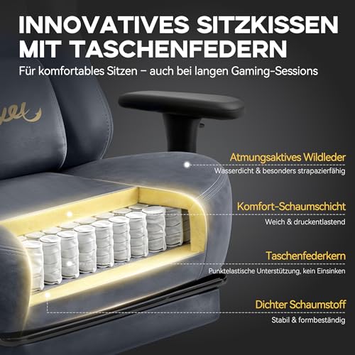 Riftracer Gaming Stuhl Chair Gamer Sessel - wildlederartiger Stoff, 3D‑Armlehnen, neigbare Rückenlehne, höhenverstellbarer Sitz… – Ansicht 3