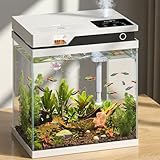 Vehipa Fish Tank, Smart Fish Aquarium Kit 4.2 Gallon with Auto Feeder, 4-in-1 Silent Pump, Adjustable Lighting, Temperature Display & Humidifier for Desktop, Office, Room