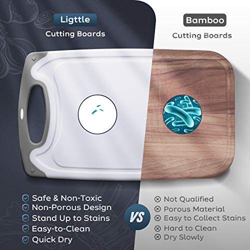 Ligttle Plastic Cutting Board Set of 3, BPA Free Kitchen Cutting Boards with Juice Grooves and Easy Grip Handle, Dishwasher Safe & Non-Porous - Thumbnail 2
