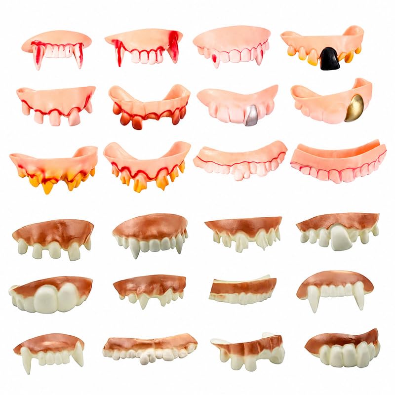 24Pcs Funny Fake Teeth Set for Halloween,Joke Teeth Adults Vampire Denture
