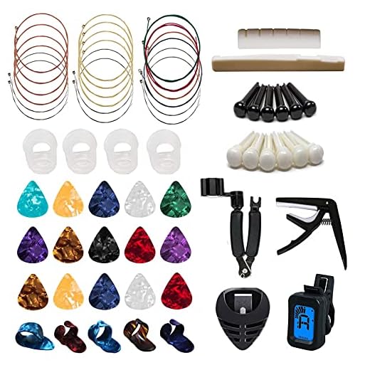 Fafeicy Kit de Mantenimiento de Guitarra, Juego de Herramientas de Metal y Plástico para Guitarra Folklórica y Otros Instrumentos de Cuerda, Incluye Púas Afinador, 5,9 por 3,9 Pulgadas