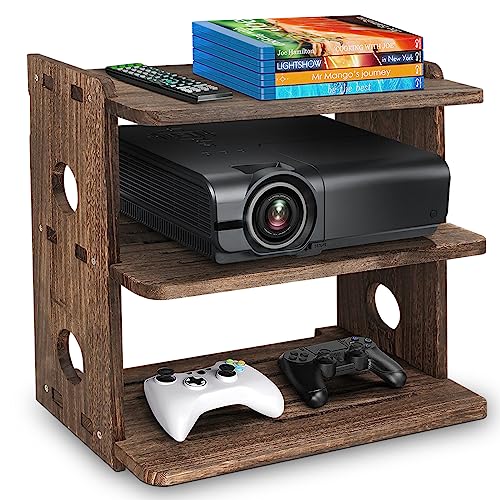Wood Floating Shelves Wall Mount Projector Shelf Rack Router Shelf Holder TV Stand PlayStation Modem Cable Box Cover for Xbox DVD Players Games Consoles TV Accessories Three Layer