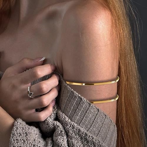 YVVLEE 6 Pieces Minimalist Gold Arm Cuff Bracelets Set Adjustable Coil Bangle Upper Arm Cuff Armband Jewelry Set for Women3