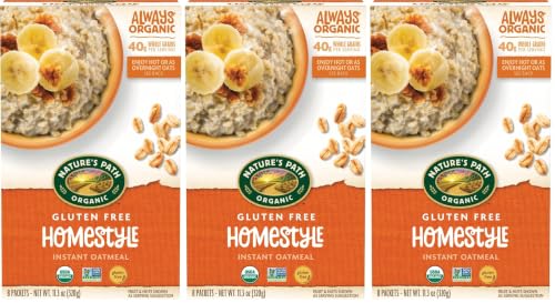 Image of Nature's Path Organic Gluten Free Homestyle Instant Oatmeal, Non-GMO, 40g Whole Grains, 11.3 Ounce (Pack of 24)