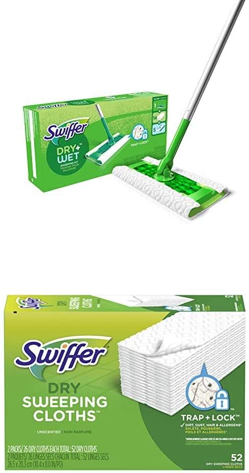 Sweeper Heavy Duty Cleaning Kit: 2-in-1 Dry and Wet Multi Surface Floor Cleaner, Includes 1 Mop + 40 Heavy Duty Pads + 14 Dry Cloths + 5 Wet Cloths