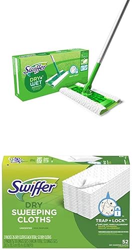 Swiffer Kit de limpieza resistente para barredoras: limpiador de pisos multisuperficie seco y húmedo 2 en 1, incluye 1 trapeador + 40 almohadillas