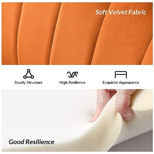 Image of HULALA HOME Modern Velvet Loveseat Sofa with Flower Shaped Back, Comfy Upholstered 2-Seater Sofa with Gold Metal Legs, Small Love Seat Accent Couch for Living Bedroom Leisure Areas, Orange