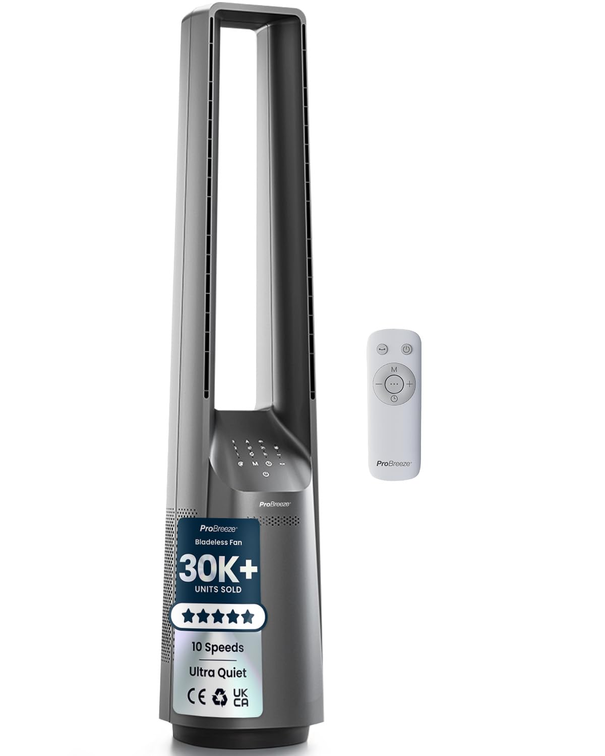 Pro Breeze Silent Bladeless Portable Tower Fan - Ultra Quiet Standing Air Circulator with Remote Control, Timer, 6 Speeds & LED Display — image 1