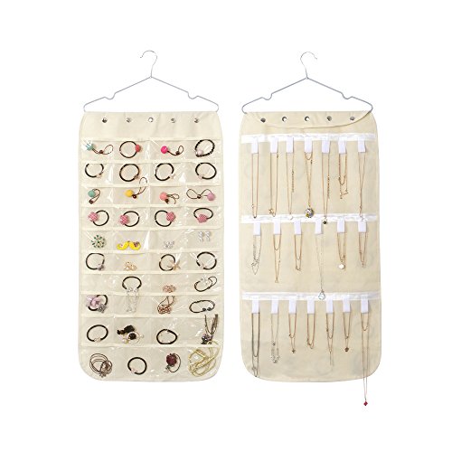 Silver_river Doble Cara Colgando Armario Bolsa Organizador de Pendientes Collar Pulsera Joyas Closet Storage Bolsa de Soporte