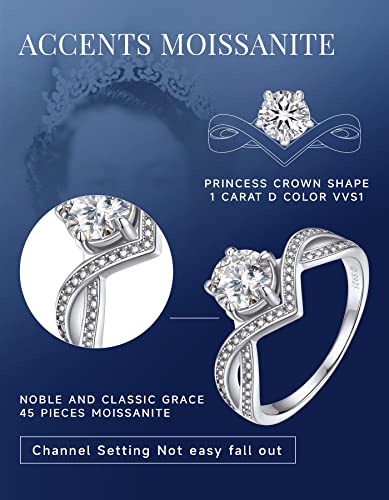 Momentwish Engagement Rings For Women, 1Carat Moissanite Promise Rings, D Color Vvs1 Simulated Diamond 925 Sterling Silver Accent Rings-Size8 #TOP3