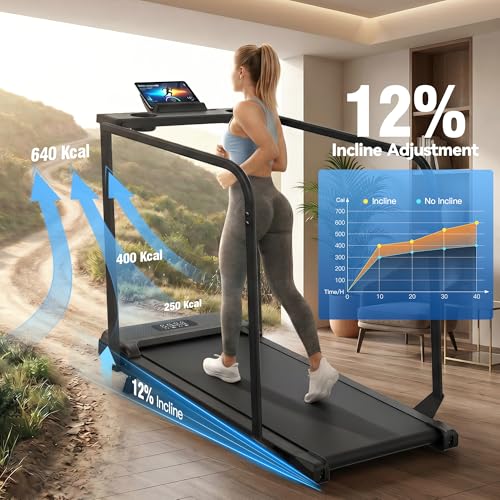 Image of FUNMILY Incline Walking Pad Treadmill with Handle Bar, Folding Treadmills for Home Small, 3.5HP Portable Treadmill with Desk, 350 lbs Weight Capacity, Walking Pad with Remote Control and LED Display