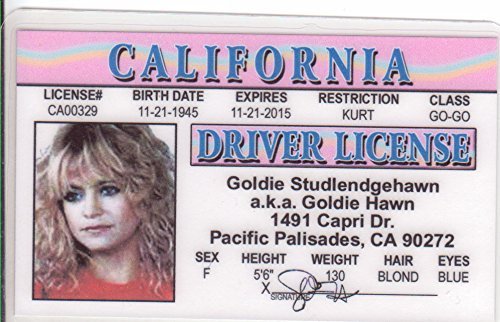Goldie Hawn Novelty Drivers License / Fake I.d. Identification for Death Becomes Her, The First Wives Club fans