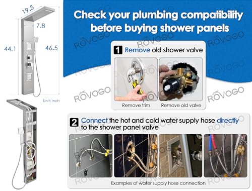 Image of ROVOGO Shower Panel Tower System with Led Lights - Battery Powered, 46.5 inch