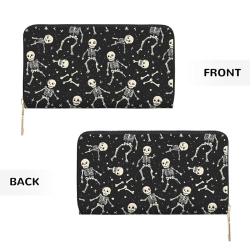 Cute Cartoon Skull Print Wallet Women Men, Long PU Leather Wallets for Women, Cute Womens Travel Wallet Purse Pouch with Zipper Pocket2