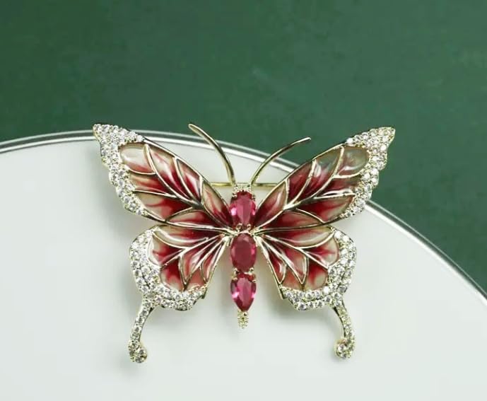 Image of Pink Butterfly Brooches and Pins Crystal Butterfly Insect Safty Pin Dress Coat Suit Decor