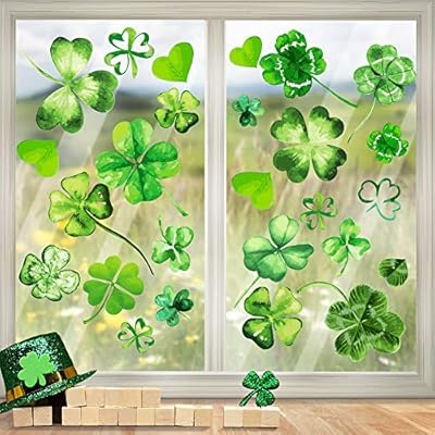 CCINEE 82PCS St.Patrick's Day Window Cling Sticker,Large Shamrock Glass Window Sticker Decal for Home Party Decoration