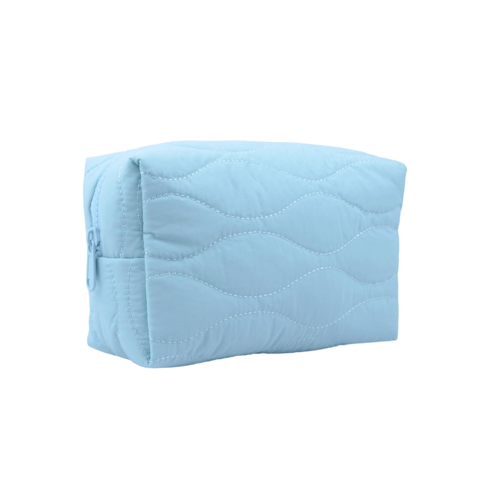 Cosmetic Bag with Zipper Puffy Padded Makeup Organizer for Handbag Travel Small Pouch Purse for Women Girls Waterproof Portable Lake Blue