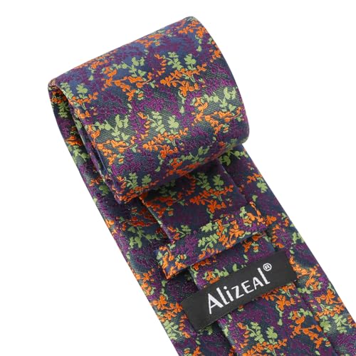 Image of Alizeal Mens 3.15'' Light Color Rustic Tie Handkerchief | with Flower Printed Handkerchief for Wedding Business Daily Wear