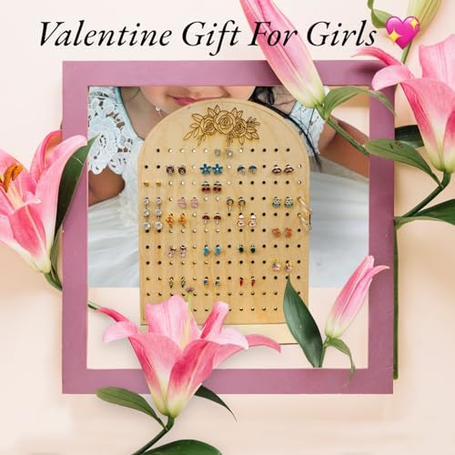 2OWLS Earring Holder Girls Rose Wood Jewelry Organizer for Girls Vanity Women. Pegboard Jewelry Rack Studs Earring Stand Organizer Boho floral Earring Tower Organizer for Girls. Boho2
