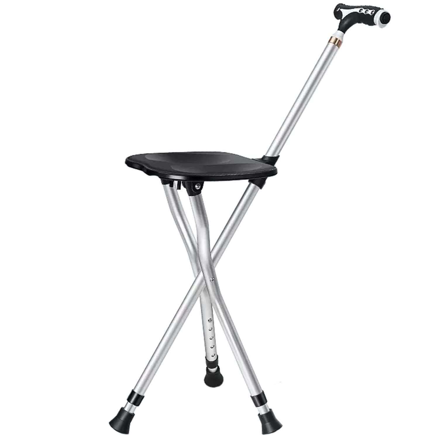 Bastón, Silla Plegable Ajustable Bastón para Caminar, Asiento de Bastón Plegable, Bastón Plegable Ajustable Portátil para Personas Mayores/Black