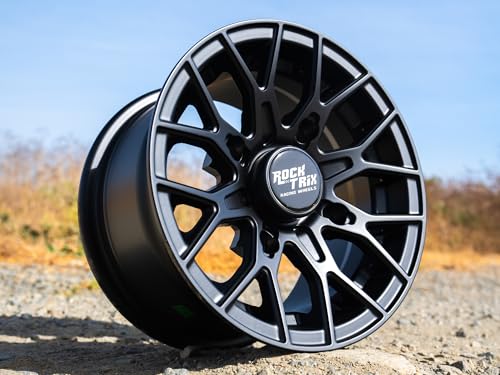 Image of Set of 4 - RockTrix RT104 14in Wheels Rims 14x7, Wanda 30x10-14 Tires 6-Ply Radial, 4x156 4 /156, 4+3 Offset, Compatible with Polaris ATV UTV SxS Applications - Matte Black