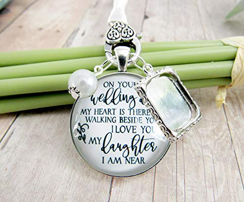 Bouquet Charm On Your Wedding Day Remembrance Of Mom Dad For Daughter White Silvertone Bridal Memorial Custom Photo Frame