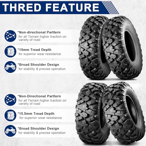 Image of MaxAuto Set of 4 UTV ATV Tires 25x8-12 Front & 25X10-12 Rear Tire, 6PR Tubeless, Four Wheeler Tires All Terrain Tire 25x8x12 Sport Mud-Tires 25x10x12 Off Road Tire, 4 Pack in 2 Packages