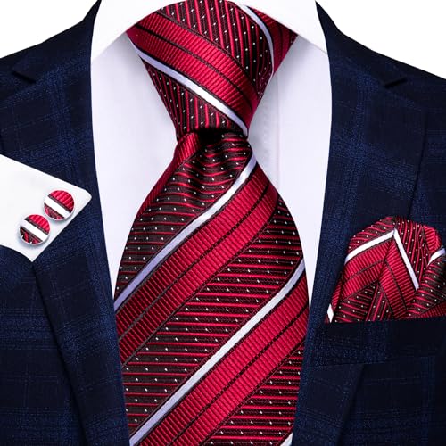 Image of Hi-Tie Men Ties Sets Silk Stripe Paisley Necktie Pocket Square Cufflinks for Business Wedding