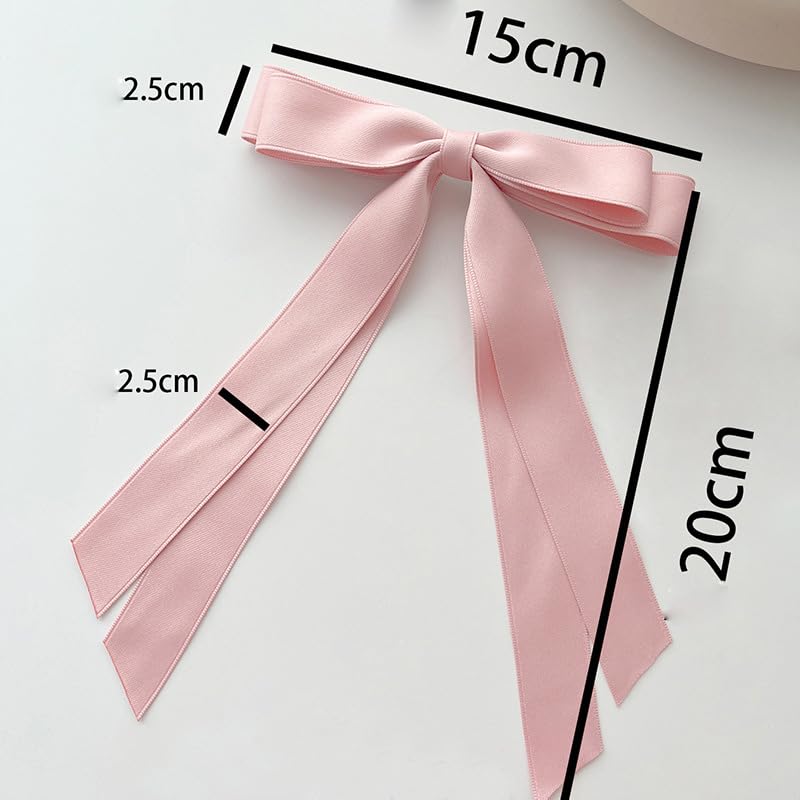 Miniatura 4 de Clips para el cabello, 2 cintas de satén para el cabello para mujer con borla larga, lazos grandes para diseño de cabello (rosa + beige)